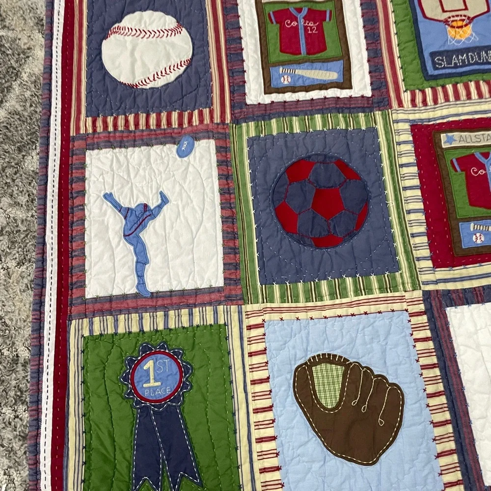 Pottery Barn Kids Sports Patchwork Throw - Red, Blue, Green, White